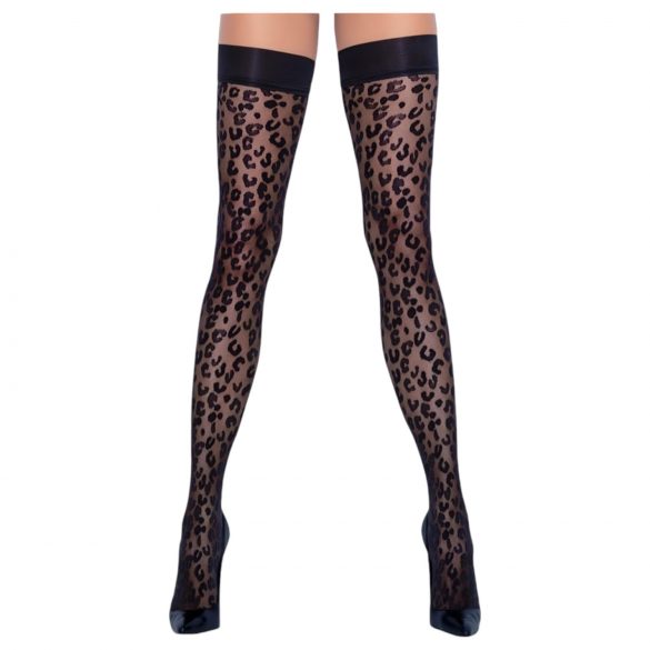 Cottelli Legwear - pończochy z panterkowym wzorem (czarne) - 3