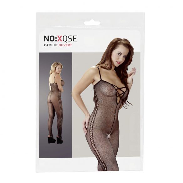 / NO:XQSE - Bodystocking z wzorem po bokach - czarny - 2XL/3XL