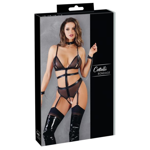 Cottelli Bondage - otwarte body z paskami i łańcuszkami (czarny)  - M