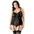 / Cottelli Plus Size - Kwiatowe body damskie do pończoch (czarne) 