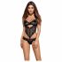 Obsessive Alluria - koronkowe body w kwiaty (czarne) 