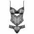 Obsessive Alluria - koronkowe body w kwiaty (czarne) 