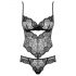 Obsessive Alluria - koronkowe body w kwiaty (czarne) - L/XL