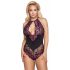 Cottelli Plus Size - body w kwiaty (czarno-fioletowe) 