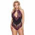 Cottelli Plus Size - body w kwiaty (czarno-fioletowe) 