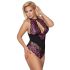 Cottelli Plus Size - body w kwiaty (czarno-fioletowe) 