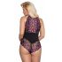 Cottelli Plus Size - body w kwiaty (czarno-fioletowe) 