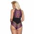 Cottelli Plus Size - body w kwiaty (czarno-fioletowe) 