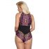 Cottelli Plus Size - kwiatowe body (czarno-fioletowe)