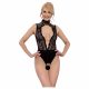 Abierta Fina - Lace Open Bodysuit with Rhinestones (Black) 