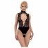 Abierta Fina - Lace Open Bodysuit with Rhinestones (Black) 