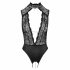 Abierta Fina - Lace Open Bodysuit with Rhinestones (Black) 