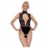 Abierta Fina - Lace Open Bodysuit with Rhinestones (Black)  - M