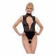 Abierta Fina - Lace Open Bodysuit with Rhinestones (Black)  - M