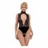 Abierta Fina - Lace Open Bodysuit with Rhinestones (Black)  - M