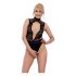 Abierta Fina - Lace Open Bodysuit with Rhinestones (Black)  - M