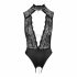 Abierta Fina - Lace Open Bodysuit with Rhinestones (Black)  - M