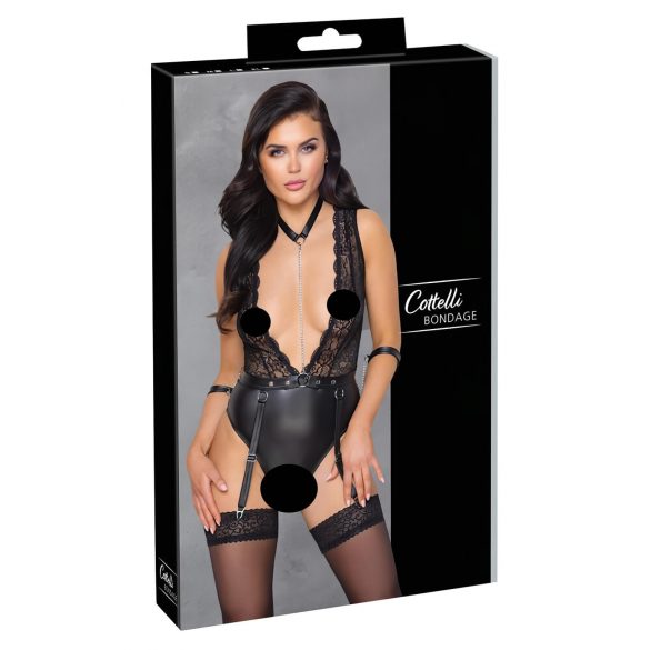 Cottelli Bondage - koronkowe body z chokerem (czarne) - M