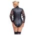 Cottelli Bondage Plus Size - koronkowe body z długim rękawem (czarne)