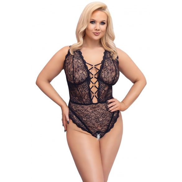 Cottelli Curves Plus Size - przezroczyste wzorzyste body (czarny) 