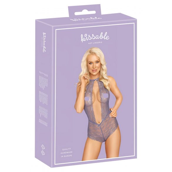 Kissable - koronkowe body z paskiem na szyję (fioletowy)  - L/XL