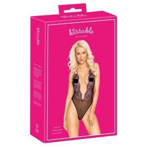 Kissable - różowe haftowane body (czarne) - L/XL