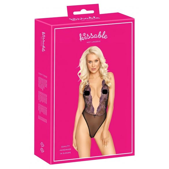 Kissable - różowe haftowane body (czarne)  - L/XL