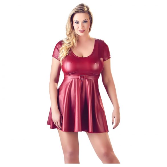 Cottelli Plus Size - Seksowna sukienka mini w kształcie litery A (bordowa) - XL