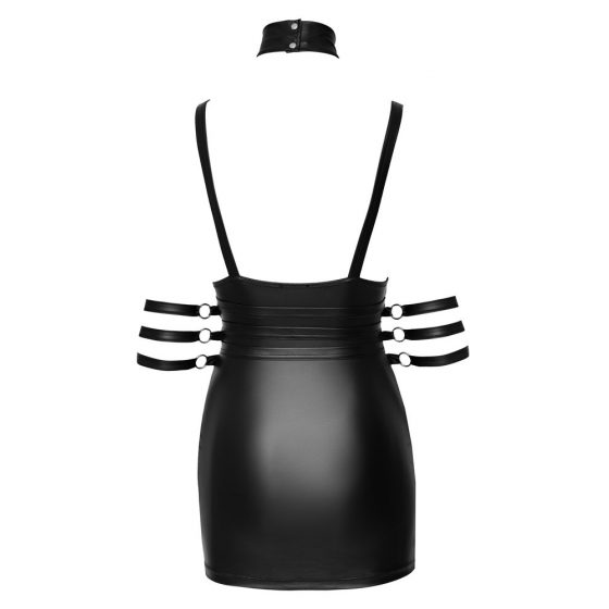 Cottelli Bondage - Błyszcząca mini sukienka z dekoltem w szpic (czarna)