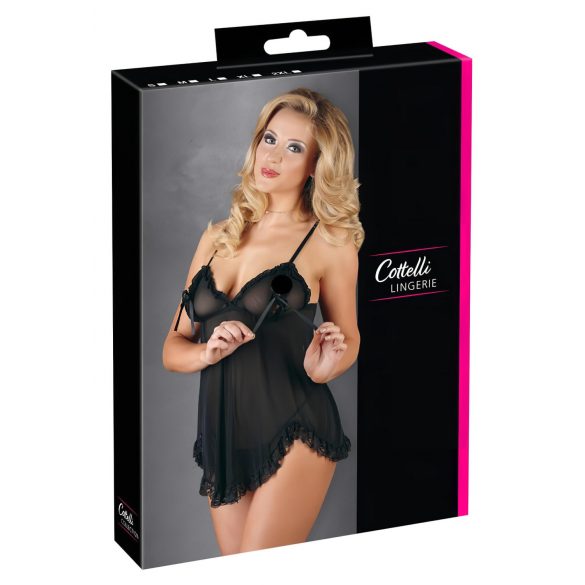 Cottelli - Powabny babydoll z falbanką (czarny) - L