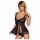 Obsessive Amanta - haftowany babydoll z stringami (czarno-turkusowy)