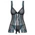 Obsessive Amanta - haftowany babydoll z stringami (czarno-turkusowy) - L/XL