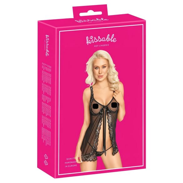 Kissable - otwarta koszulka babydoll (czarna)