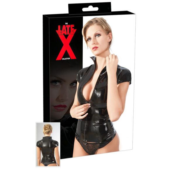 LATEX - krótki top z zamkiem (czarny) - M