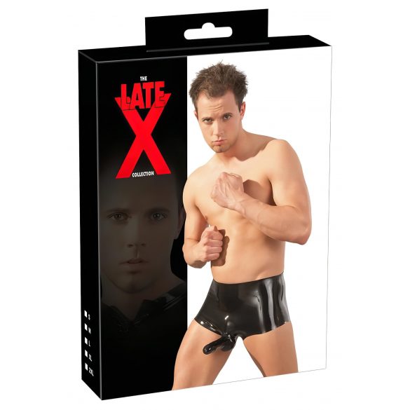 LATEX - bokserki z osłoną penisa (czarne)  - L/XL