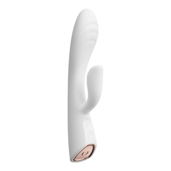 Dorcel Flexi Rabbit - ładowalny, podgrzewany wibrator z dźwignią do łaskotania (biały) 