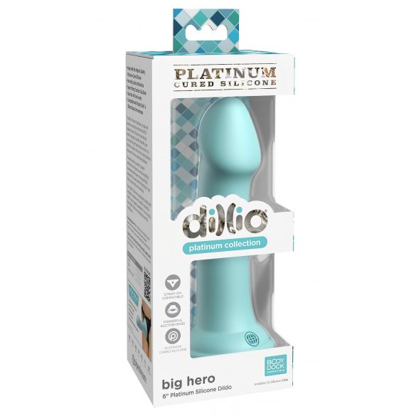 Dillio Big Hero - silikonowe dildo z lepkimi palcami (17 cm) - turkusowy 