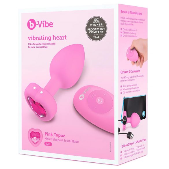 b-vibe heart - wibrujący korek analny z pilotem (różowy)