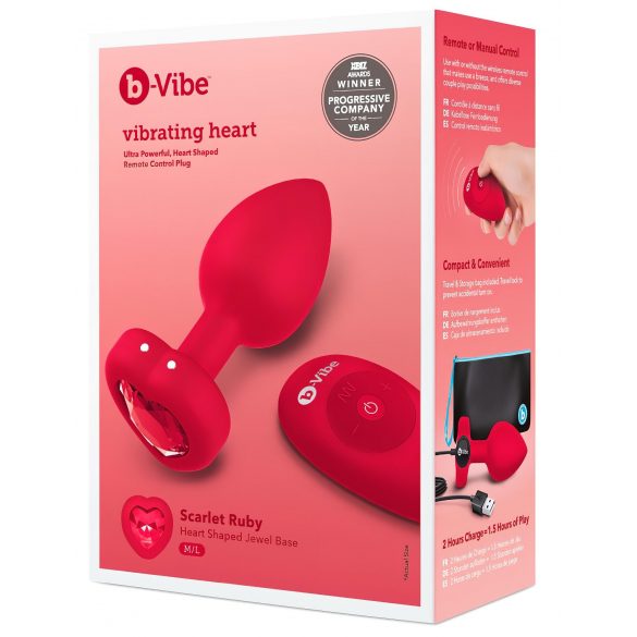 b-vibe heart - akumulatorowy, radiowy wibrator analny (czerwony)