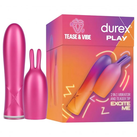 Durex Tease & Vibe - ładowalny wibrator prętowy z króliczkiem stymulującym łechtaczkę (różowy) 