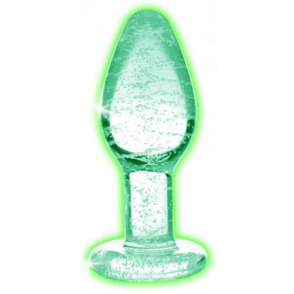 Booty Sparks Glow in the Dark - szklane dildo analne (półprzezroczyste) - małe 