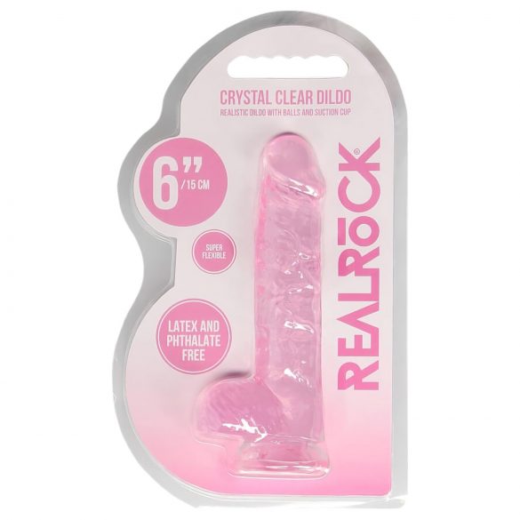 REALROCK - przezroczysty realistyczny dildo - różowy (15 cm)