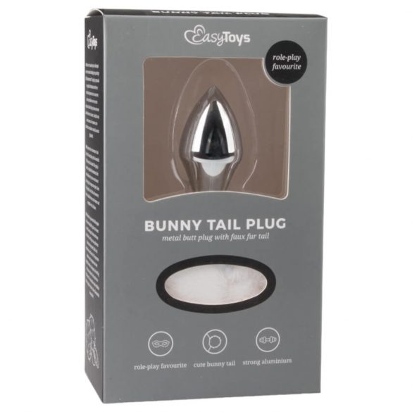 Easytoys Bunny NO1 - metalowe dildo analne z króliczym ogonkiem (srebrno-białe) 