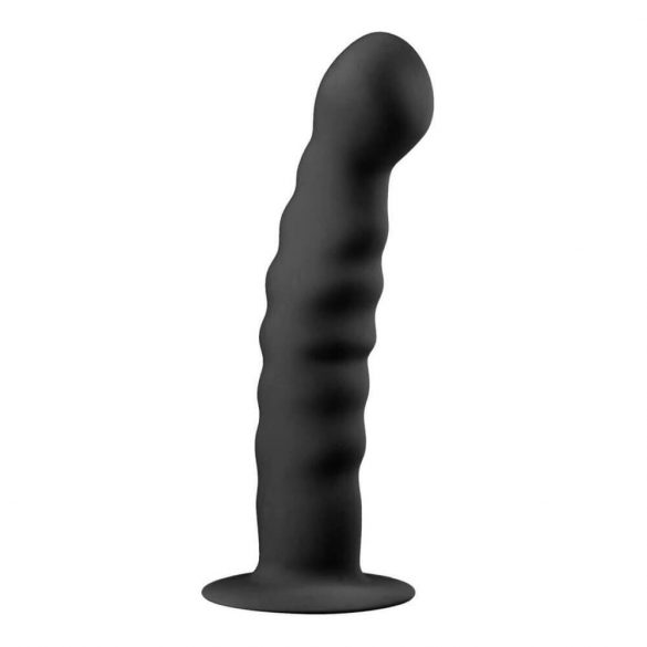 Easytoys Ribbed - dildo analne z zaciskami (14 cm) - czarny 