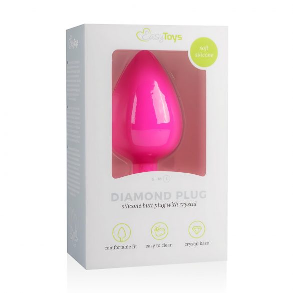 Easytoys Diamond - różowy korek analny z białym kamieniem (duży)