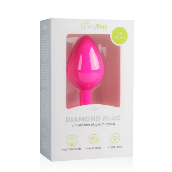 Easytoys Diamond - dildo analne z białym kamieniem (średnie) - różowe 