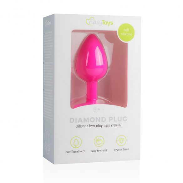 Easytoys Diamond - dildo analne z białym kamieniem (małe) - różowe 