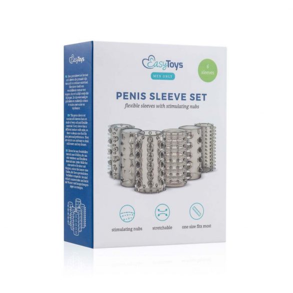 Easytoys Penis Sleeve - zestaw mankietów na penisa - dym (6szt) 