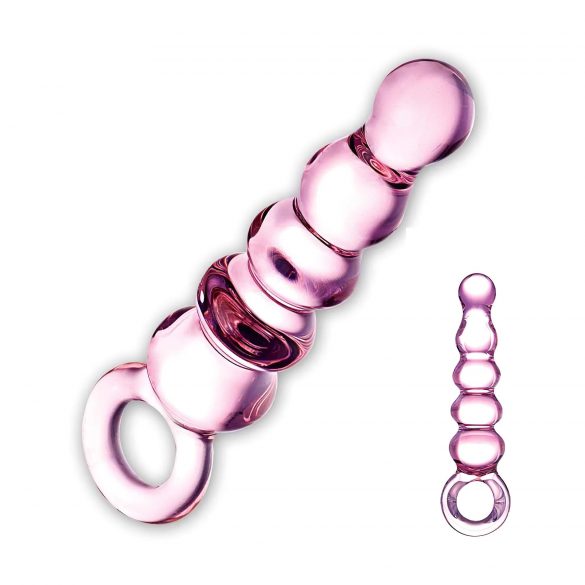 GLAS - szklane dildo analne z koralikami (różowe) 