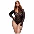 BACI Plus Size - Koronkowe body z długim rękawem - czarny (XL-XXL) 